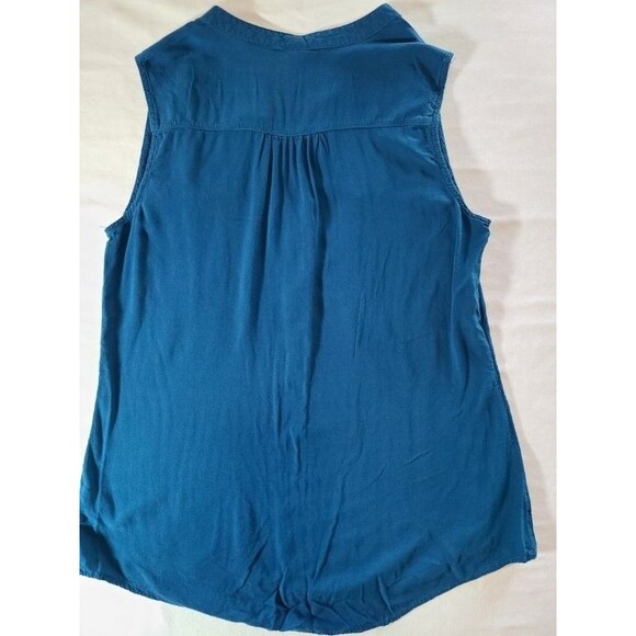 Old Navy Teal Sleeveless V-Neck Tank Top Size S Rayon Button Front Blouse - Picture 2 of 6